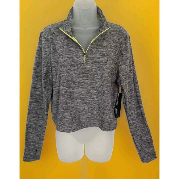 Hind Cropped Top Women's XL Heather Gray 1/4 Zip Polyester Long Sleeve NWT A110 - Picture 1 of 9